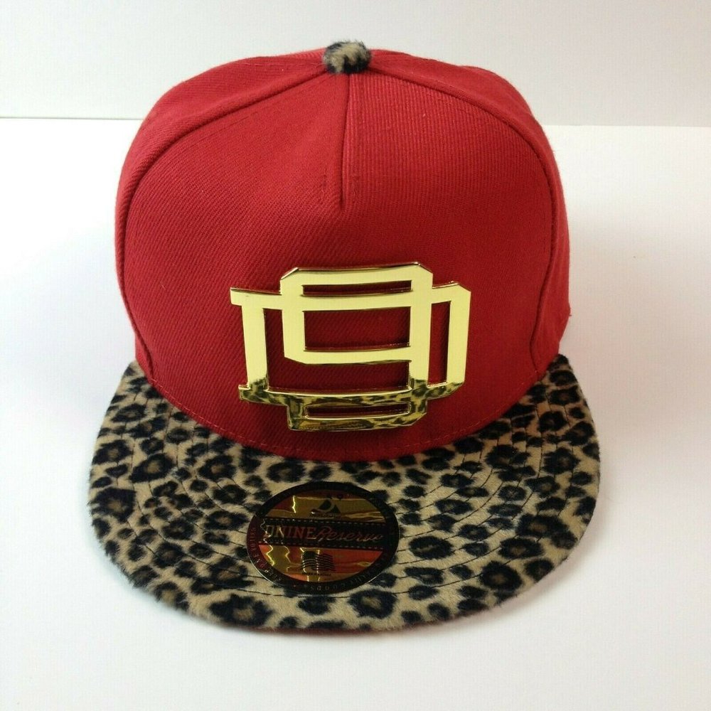 NEW DNine Reserve Strapback Hat 30% OFF! Red / Cheetah Brim, Gold Emblem D9 SALE